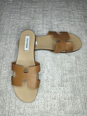 Steve Madden Women's Sandals Brown Leather Size 10 Slip On Open Toe